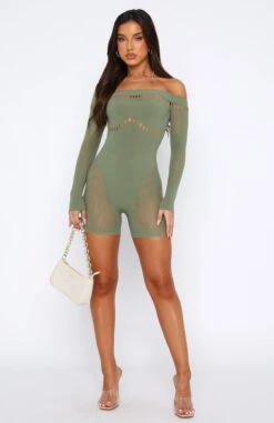No Take Backs Long Sleeve Playsuit Khaki -White Fox Sales 02.06.2330621