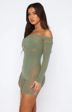 No Take Backs Long Sleeve Playsuit Khaki -White Fox Sales 02.06.2330634