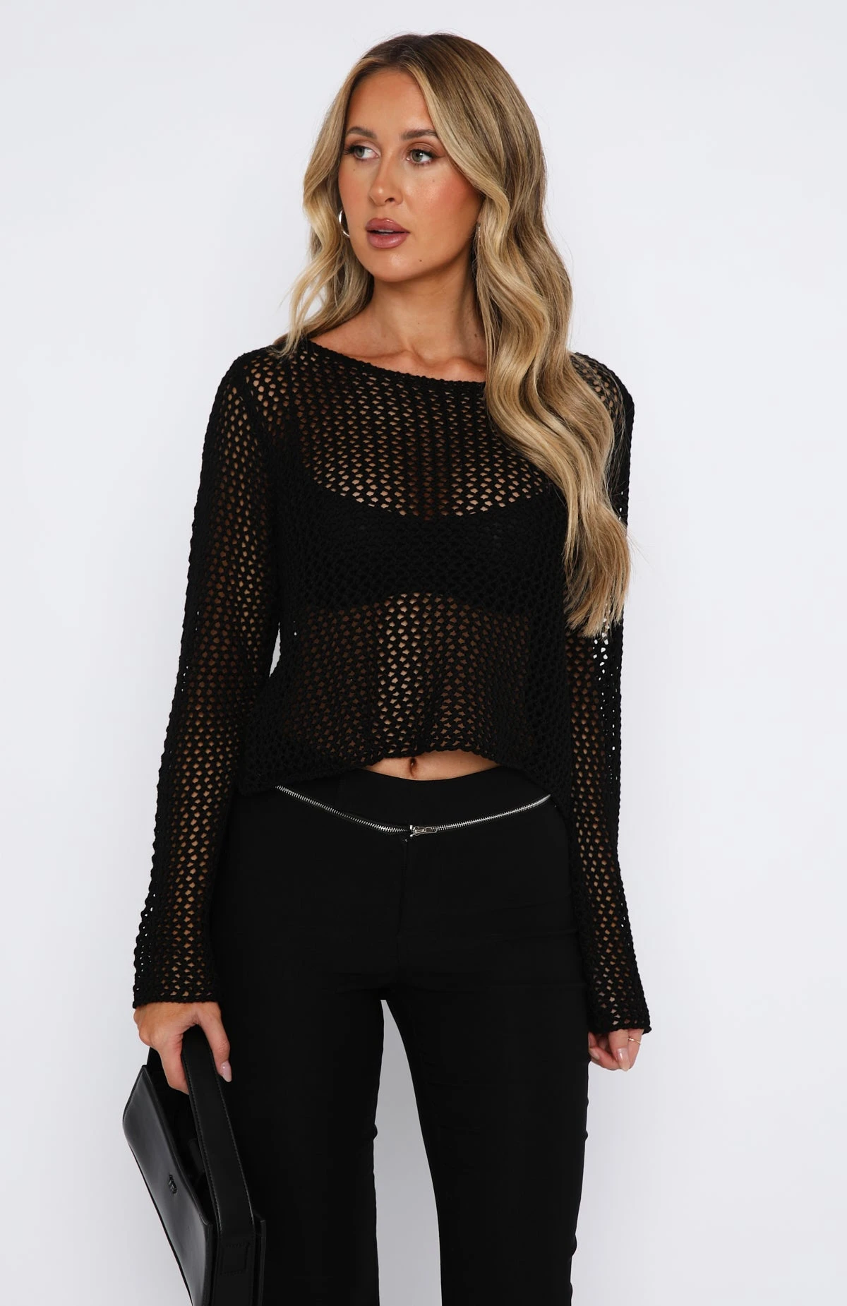 Mixed Emotions Long Sleeve Crochet Top Black 4 Mixed Emotions Long Sleeve Crochet Top Black - Image 2
