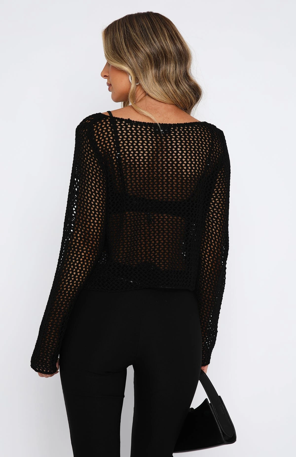 Mixed Emotions Long Sleeve Crochet Top Black 6 Mixed Emotions Long Sleeve Crochet Top Black - Image 4