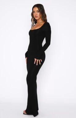 Get My Attention Long Sleeve Maxi Dress Black -White Fox Sales 08.12.2217365