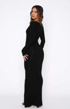 Get My Attention Long Sleeve Maxi Dress Black -White Fox Sales 08.12.2217369