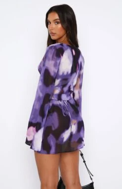 All We Wanted Long Sleeve Mini Dress Violet Blur -White Fox Sales 11.08.2348207