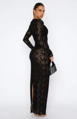 Vintage Love Long Sleeve Lace Maxi Dress Black -White Fox Sales 11.08.2348956
