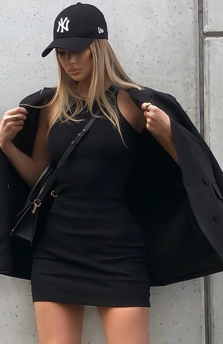 Star Power Ribbed Mini Dress Black 10 Star Power Ribbed Mini Dress Black - Image 8