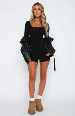 Under My Spell Long Sleeve Playsuit Black -White Fox Sales 14.4.2315419