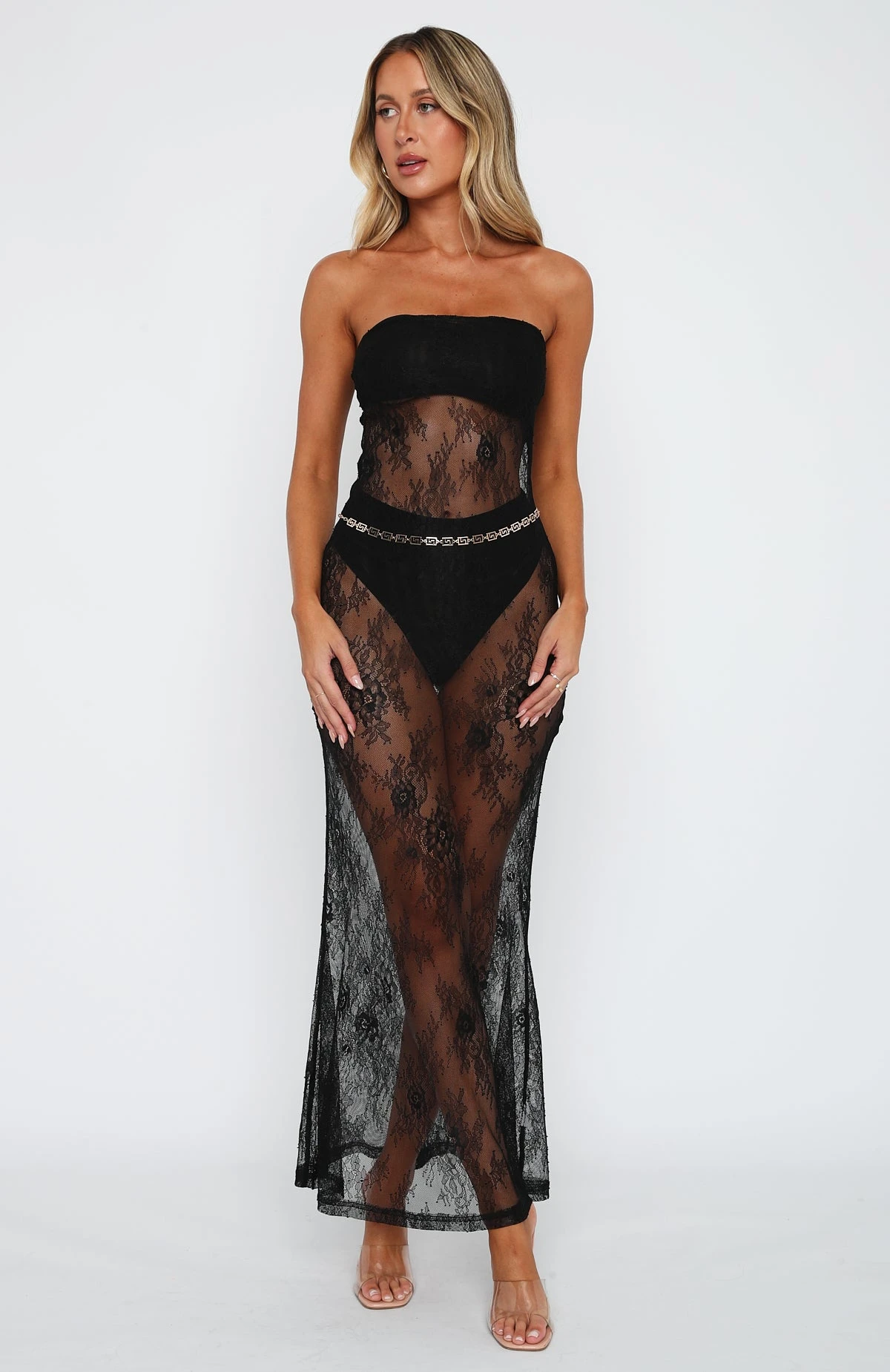 Someone Else Lace Strapless Maxi Dress Black 4 Someone Else Lace Strapless Maxi Dress Black - Image 2