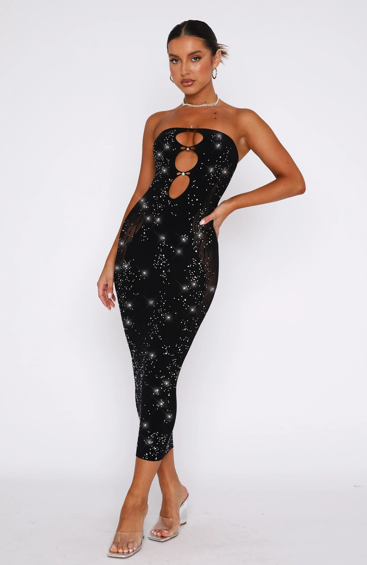 Main Character Strapless Diamante Midi Dress Black 4 Main Character Strapless Diamante Midi Dress Black - Image 2