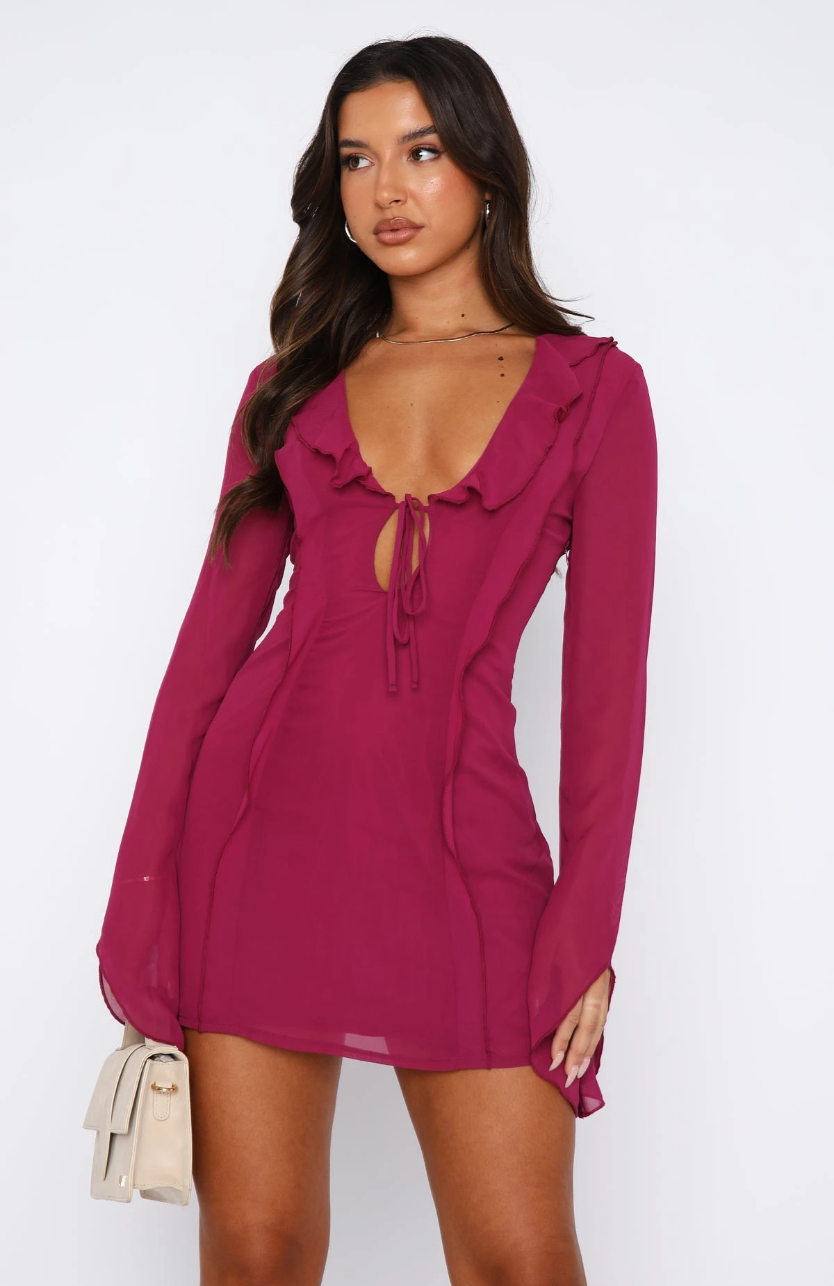 Falling To Pieces Long Sleeve Mini Dress Berry 4 Falling To Pieces Long Sleeve Mini Dress Berry - Image 2
