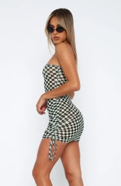 Summer Vibe Mesh Mini Dress Green Check -White Fox Sales 2.3.2310717