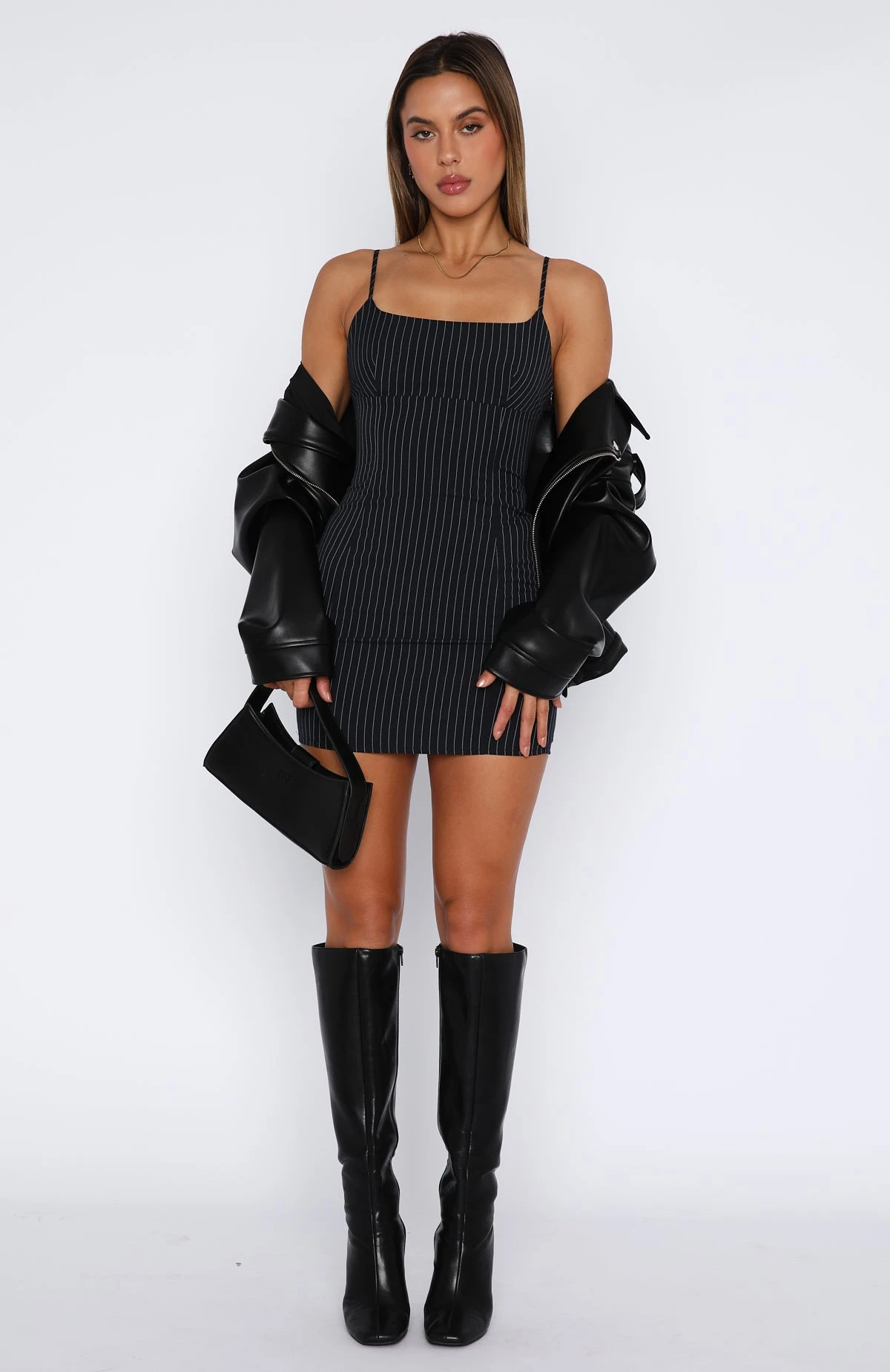 Just A Lil Bit Mini Dress Navy Pinstripe 8 Just A Lil Bit Mini Dress Navy Pinstripe - Image 6