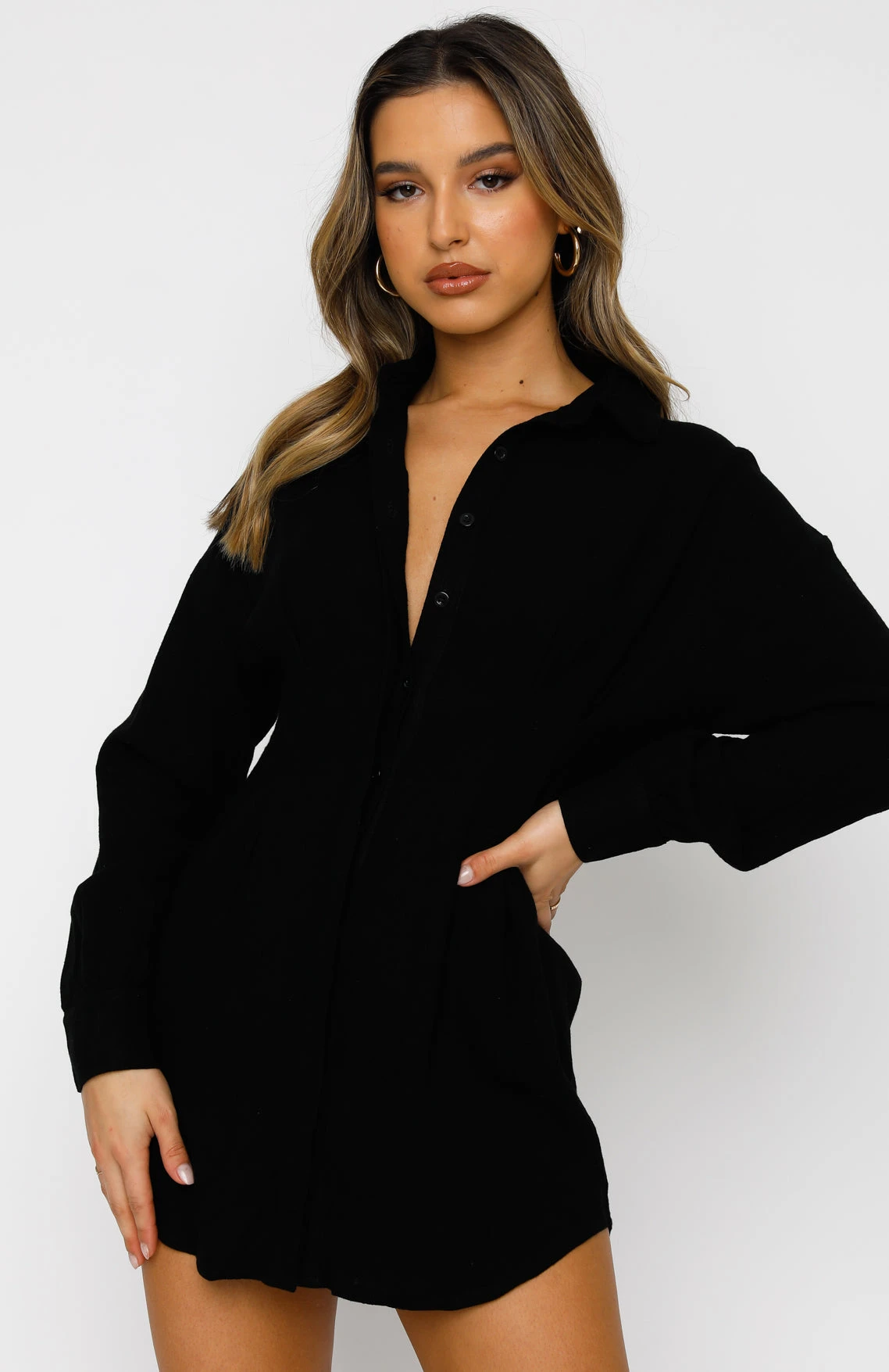 Feels Like A Holiday Shirt Dress Black 4 Feels Like A Holiday Shirt Dress Black - Image 2