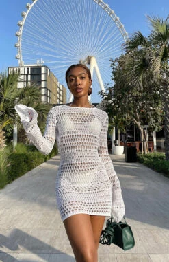 Shine On Long Sleeve Mini Dress White