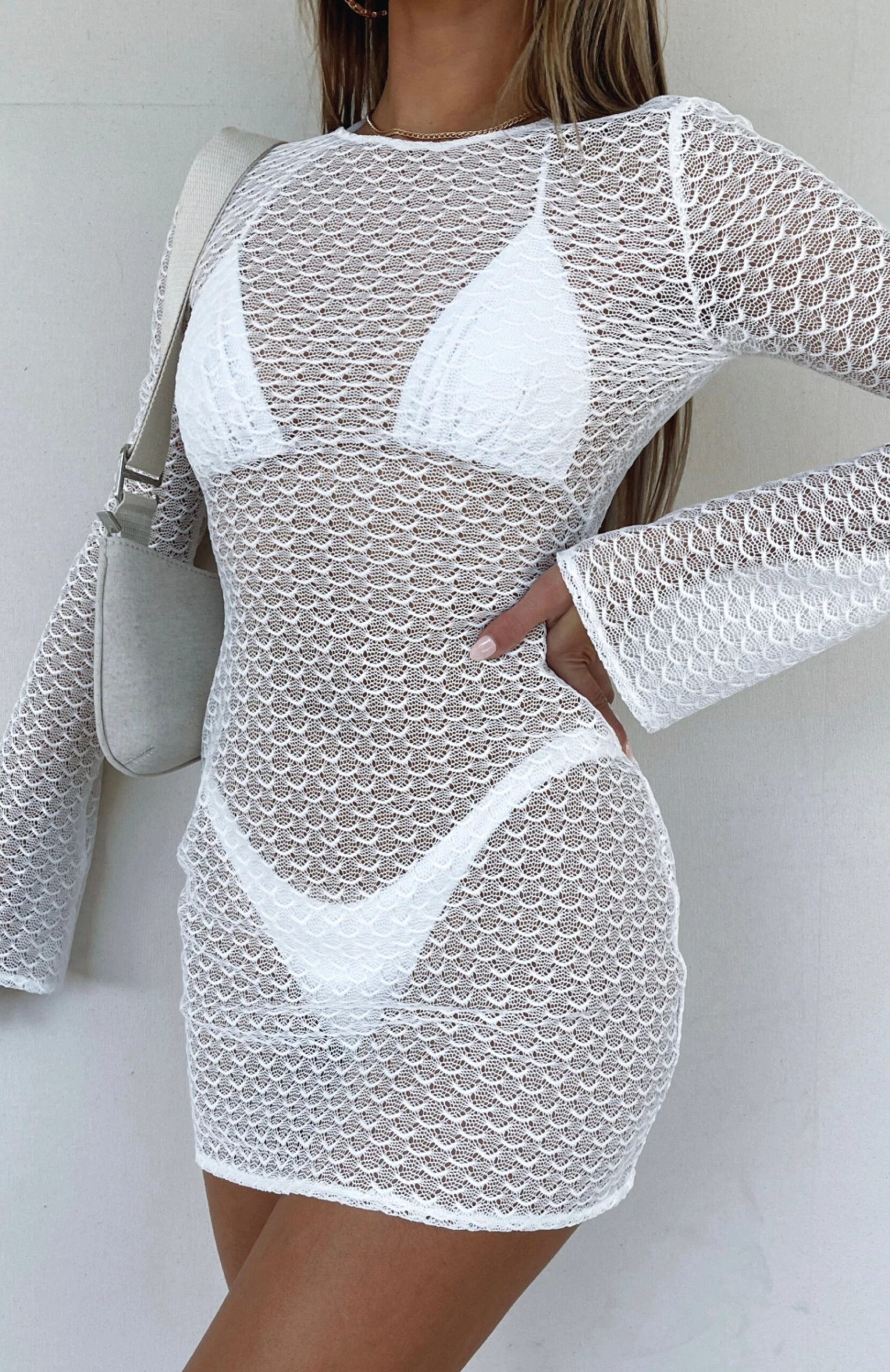 With Me Long Sleeve Mini Dress White 3 With Me Long Sleeve Mini Dress White