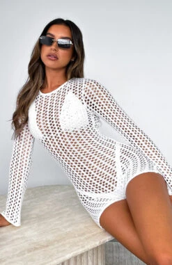 Change Of Plans Knitted Long Sleeve Playsuit White -White Fox Sales CHANGE OF PLANS PLAYSUIT 31.1.23 005