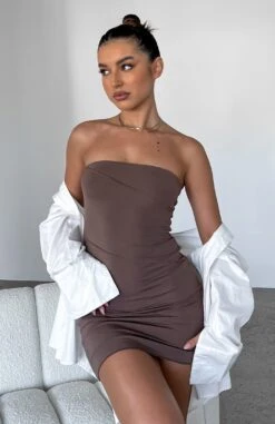 Like We Used To Strapless Mini Dress Mocha