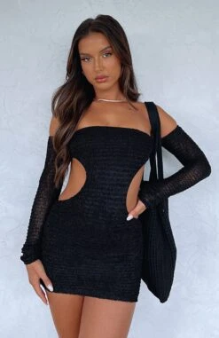 Summer's Over Long Sleeve Mini Dress Black