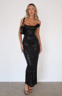Lucky Girl Sequin Maxi Dress Black