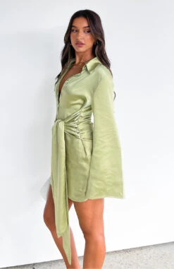 Night Out Long Sleeve Mini Dress Matcha -White Fox Sales NIGHT OUT LONG SLEEVE DRESS 23.02.23 003