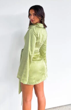 Night Out Long Sleeve Mini Dress Matcha -White Fox Sales NIGHT OUT LONG SLEEVE DRESS 23.02.23 004