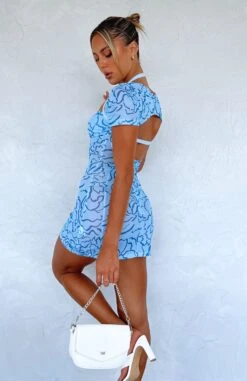 Play It Back Mini Dress Blue Floral Sketch 15 Play It Back Mini Dress Blue Floral Sketch -White Fox Sales PLAY IT BACK MINI DRESS 100123 03