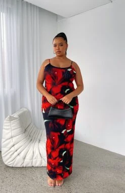 Same Heart Mesh Maxi Dress Red Hibiscus -White Fox Sales SAME HEART MESH MAXI DRESS 230321 04