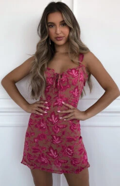 Sweet Fling Mini Dress Fuchsia Pink Print -White Fox Sales img 1599 2