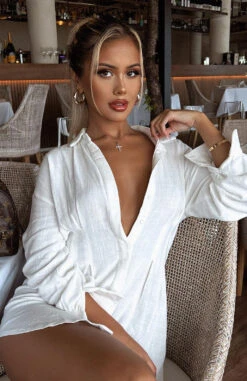 Feels Like A Holiday Shirt Dress White 16 Feels Like A Holiday Shirt Dress White -White Fox Sales trsha2