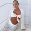 I Was Here Long Sleeve Crochet Crop Off White -White Fox Sales vsdbsfb